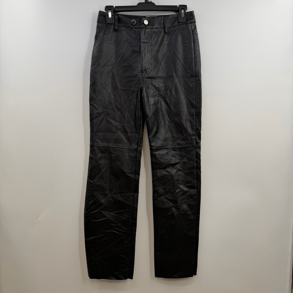 Princess Polly Faux Leather Pants Black High Rise Straight Leg Moto US 4